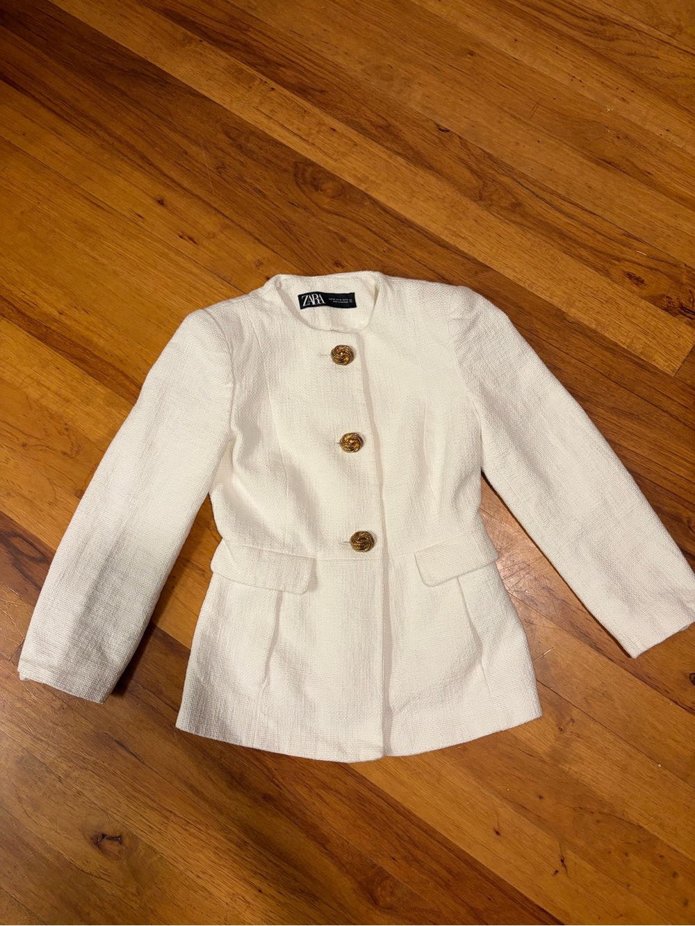 Zara Cream Textured Button-Front Blazer with Gold Buttons